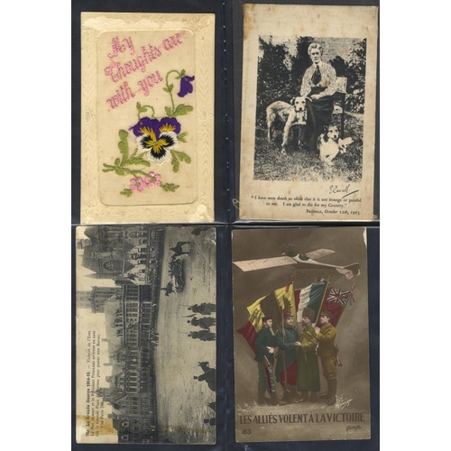 263 - WORLD WAR I album of cards incl. silk handkerchiefs, good social history from the front to Miss Rowe... 