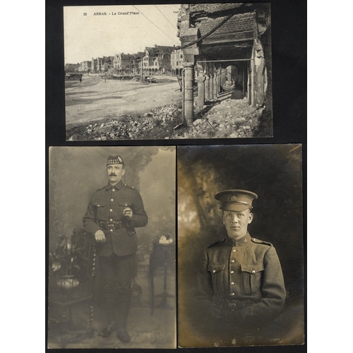 264 - WORLD WAR I album of cards incl. silks, RP's of military groups, individuals, United Service Rugby X... 