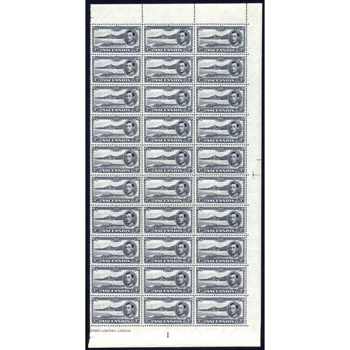 293 - 1940 P.13½ 3d black & grey half sheet of thirty (right vertical side) UM, SG.42a, Cat. £600+