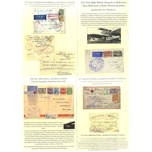 300 - FIRST FLIGHT COVERS 1931-35 group of eight flown covers neatly written up on leaves, 1931 Apr 2nd ex... 