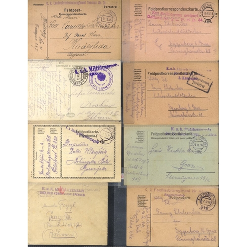 304 - Military WWI group of censored fieldpost cards with a wide range of numbered c.d.s and s/line unit c... 