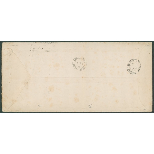 328 - 1892 (15 Feb) triple rate envelope (224 x 103mm; folded) to London, bearing 1891 2d strips of three ... 