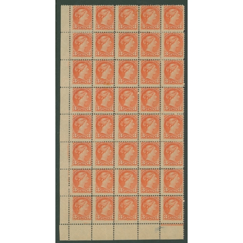 347 - 1876-88 3c orange red lower left corner marginal M block of forty with full o.g, apart from some hin... 