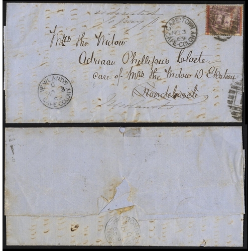 355 - Internal mail 1869 (3 Nov) entire from Cape Town to Rondebosch and redirected to Newlands, bearing 1... 