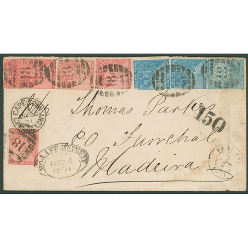 356 - 1871 (24 Mar) envelope from Graaf-Reinet to Funchal, Madeira, bearing 1d (5 - incl. a vertical strip... 