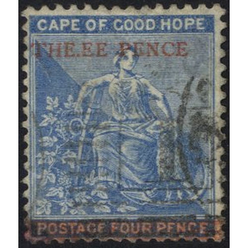 357 - 1879 3d on 4d blue showing the 'THE.EE for THREE' variety, good U, SG.34b, Cat. £275 (1)