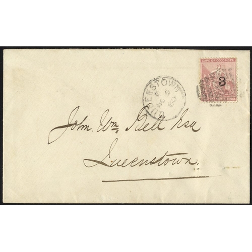 359 - 1880 (5 Nov) locally addressed envelope, bearing 1880 (Aug) '3' (Type 10) on 3d, tied by unclear bar... 