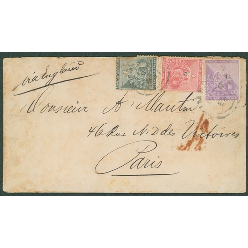 360 - 1881 envelope to Paris, bearing ½d (damaged), 1d & 6d with Type 15, all tied by 'KIMBERLEY' double a... 