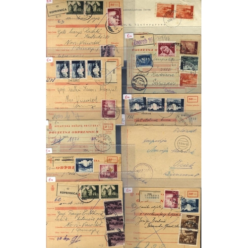 370 - 1940's parcel cards (23) with a good variety of stamps; German censorship (3) incl. stationery card,... 