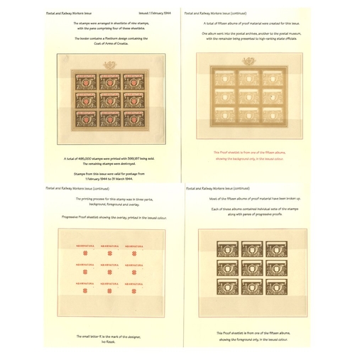 372 - 1942 Postal & Railway Workers 7k + 3k50, seven progressive proof sheetlets of nine, written up on le... 