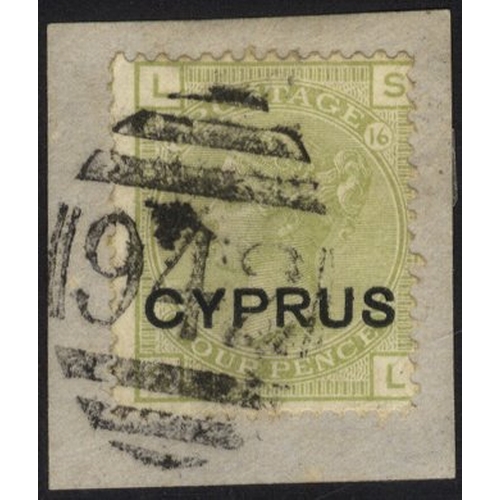 373 - 1877 4d sage green Pl.16, tied to a small piece by a virtually complete strike of the '942' oblitera... 