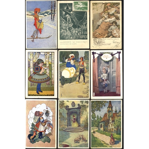 377 - Postcards c1910-20's mostly attractive coloured 'art' cards with many 'folk' or historic subjects, E... 