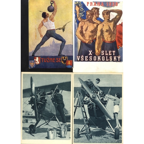 378 - Postcards incl. used 'art' cards c1910-20's (15), attractive athletics items (3), 'aeroclub' station... 