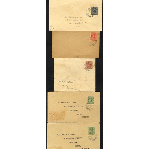 406 - SOUTH SHETLANDS 1926-29 covers (3) & fronts (2), all with KGV frankings ½d, 1d or 2½d, one internal,... 