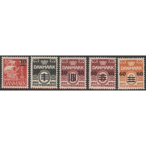 411 - 1940-41 Provisionals - Denmark Surcharged set UM, SG.1/5, Wowern Cert (1982) Cat. £700 (5)