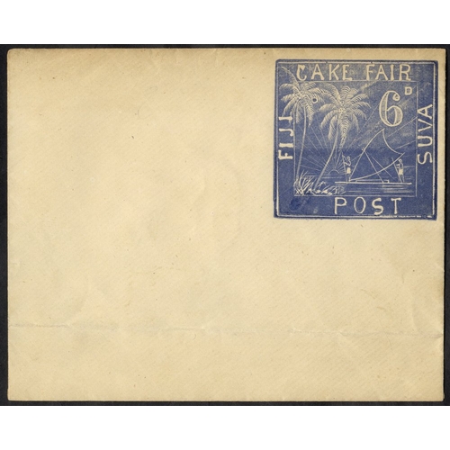 416 - 1893 Cake Fair 6d blue stationery envelope, unused, slightly toned & horizontal crease at base o/w f... 