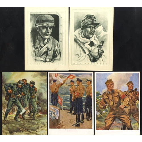 450 - THIRD REICH Military cards: fine coloured cards showing SA soldiers set of six with commemorative c.... 