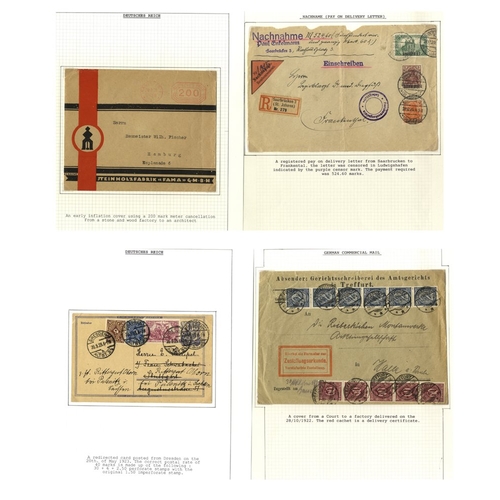 479 - Inflation period: group of (mainly) cards on leaves c1920-24 showing a range of frankings incl. 10md... 