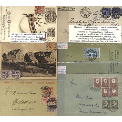 482 - SILESIA 1920 Plebiscite covers (3) & cards (6 incl. 2 cancelled stationery cards) with better franki... 