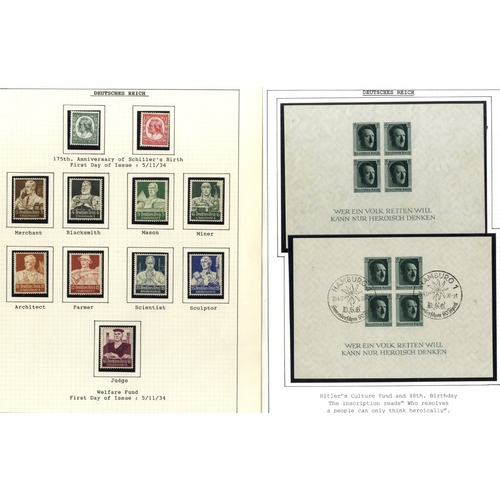 483 - 1923-44 mainly M range on leaves incl. 1923 8t on 30pf with inverted '8' UM in block of four with th... 