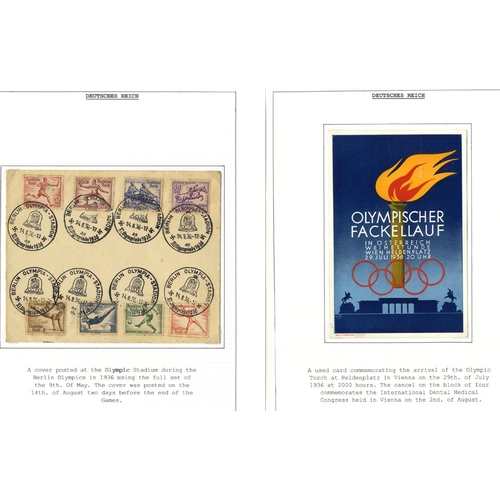 506 - 1936 OLYMPICS small collection written up on exhibition display leaves, incl. Olympic set on cover, ... 