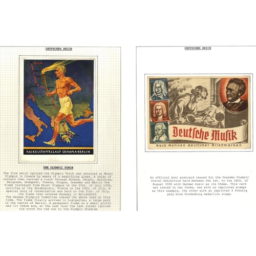 506 - 1936 OLYMPICS small collection written up on exhibition display leaves, incl. Olympic set on cover, ... 