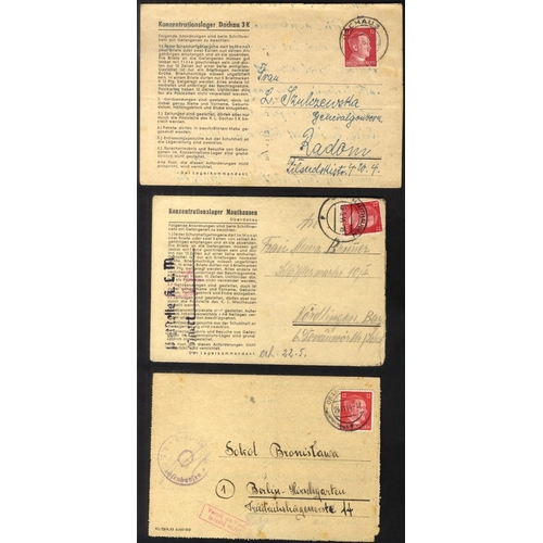 515 - WWII Concentration Camp mail 1943-44 trio of printed letter sheets from Dachau, Mauthausen & Oranien... 