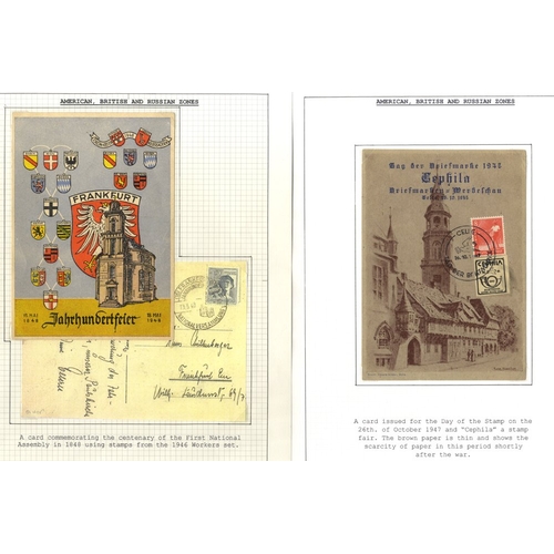 539 - 1945-49 collection written up on exhibition display leaves, incl. British & American Zones, French, ... 