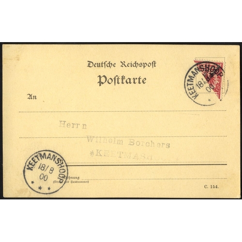 560 - SOUTH WEST AFRICA 1900 10pf carmine BISECT used on postcard, clear KEETMANSHOOP 18th Aug pmk ties ad... 