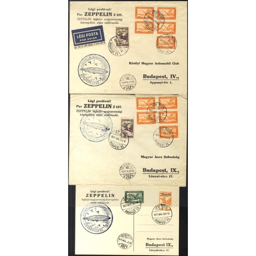 595 - 1931 (Mar) trio of covers for Budapest with 1p or 2p (2) Zeppelin stamps and Hungary flight cachets.... 