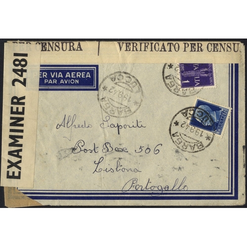 616 - WWII UNDERCOVER MAIL Thomas Cook PO Box 506 1942 cover from Italy with both Italian & British censor... 