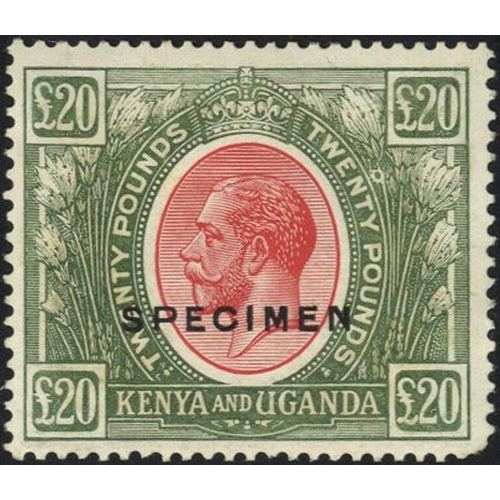 635 - KENYA & UGANDA 1922 MSCA £20 red & green, optd SPECIMEN, fine M, rounded lower right corner, SG.101s... 