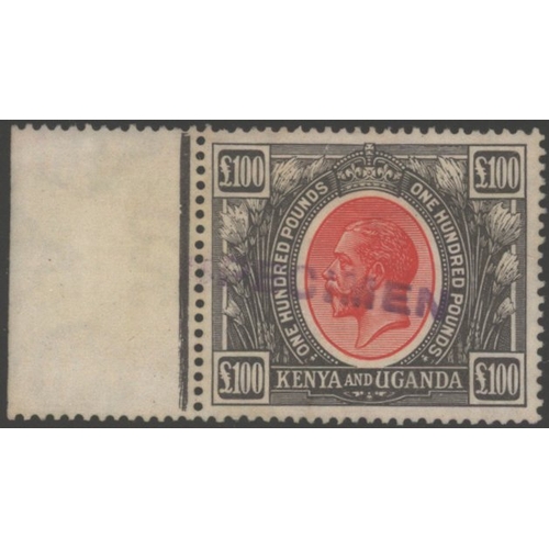 636 - KENYA & UGANDA 1925 £100 red & black, optd SPECIMEN, fine left side margined example, optd locally, ... 