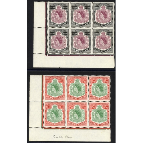 649 - 1954 Defins $2.40 & $4.80 vals, each a lower left corner marginal block of four UM, each incl. the '... 