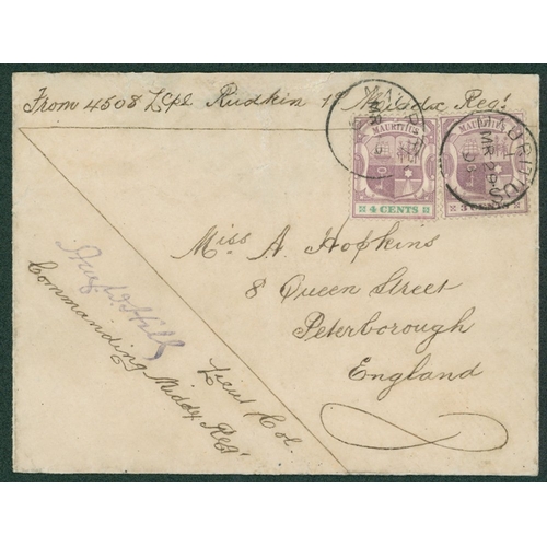 670 - 1898 Soldier's cover addressed to England, franked 3c & 4c, tied MAURITIUS/MR 29 98' c.d.s, counters... 