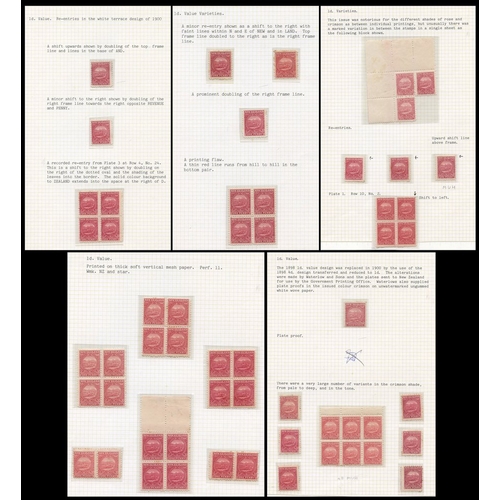 687 - 1900 1d Terraces, a very slightly remaindered M collection with block of six, 4 (7), irregular strip... 