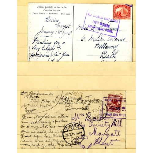 690 - 1914-15 envelope & cards (4) to England or New Zealand with all bearing Egyptian vals, three cancell... 