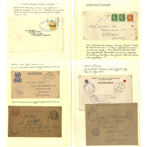 691 - WWI & WWII Military censored covers written up in an album, comprising of mail from Egypt with New Z... 