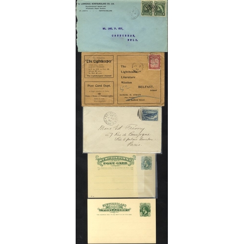 697 - Covers (3) & 1c postcards (2), fine 1890 cover to France with a 5c, 1908 cover with pair 1c Discover... 