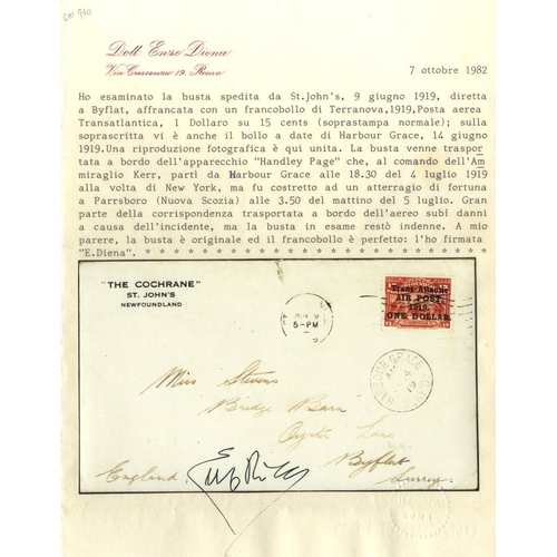 699 - 1919 Trans-Atlantic Air Post 1919 ONE DOLLAR on cover to England, tied by a St John's N'fld JUN.9.19... 