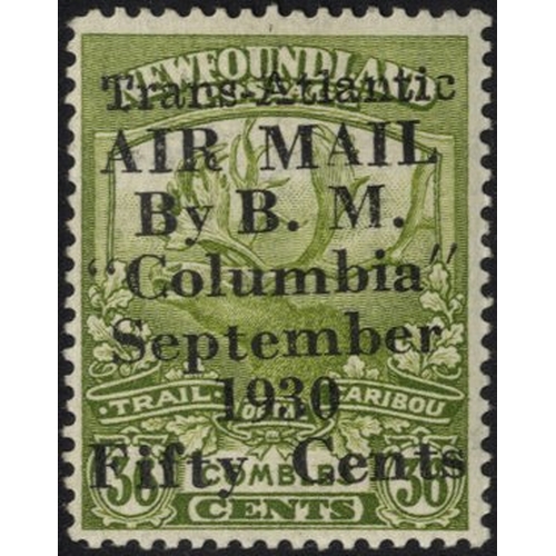 711 - 1930 'Columbia' airmail 50c Surcharge on 1919 36c sage-green, M, very fine. Scarce. (1) SG.191, Cat.... 