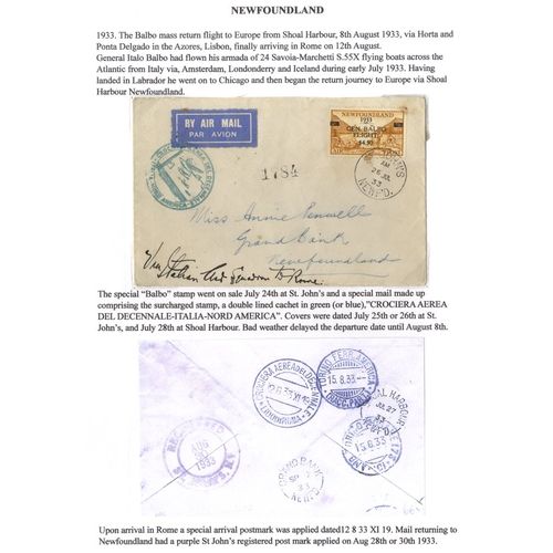 714 - 1933 Balbo flight cover initially to Grand Bank then on to Rome where it received a number of b/stam... 