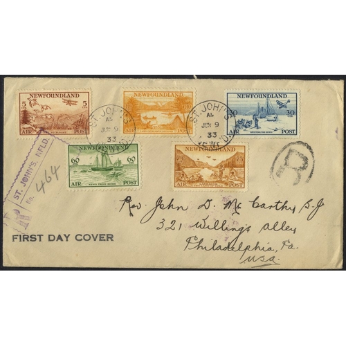 715 - 1933 Labrador set (5 vals) on a registered FDC to Philadelphia. Various transit & arrival b/stamps.