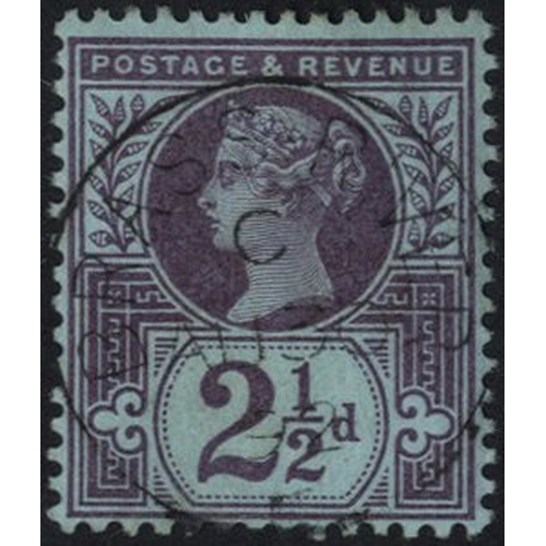 717 - 1892-99 2½d purple/blue 'Jubilee' cancelled by Brass River AUG.30.92 c.d.s, virtually a complete str... 