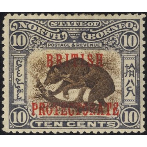 723 - 1901-05 10c Sun Bear showing the overprint of SG.105 variety, M (hinge remnant), SG.134e, Cat. £375 ... 