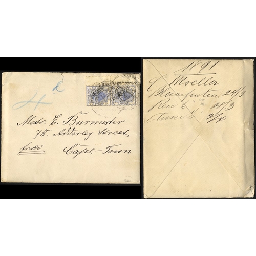 745 - 1891 (24 Mar) envelope (with letter) from Bloemfontein to Cape Town, bearing 1890-91 1d on 4d vertic... 