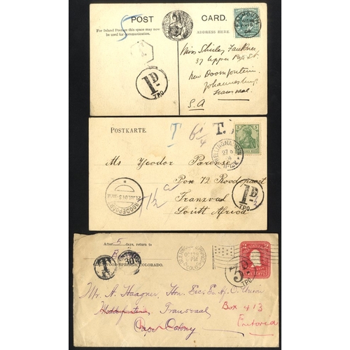 1072 - Taxed Mail 1904 PPC's from England & Germany, and US 2c stationery envelope, the first two with '1D/... 