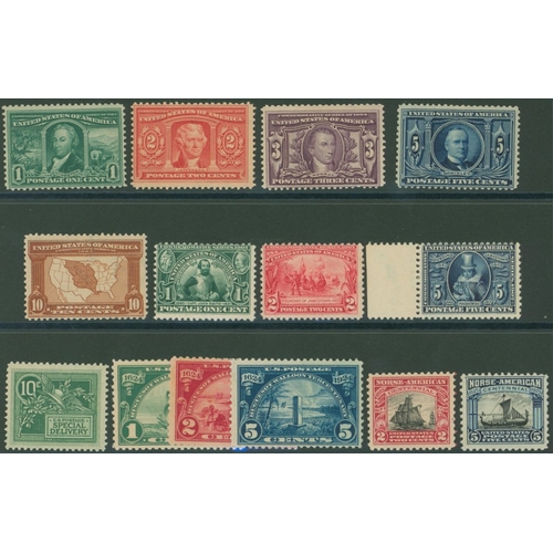 1099 - 1904 Louisiana Purchase set, 1907 Jamestown set, 1908 10c Special Delivery, 1924 Huguenot set & 1925... 