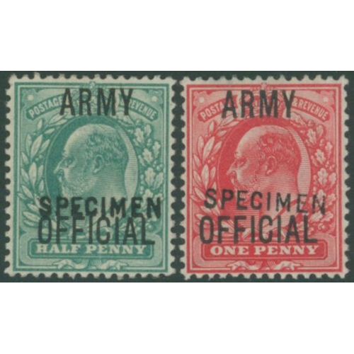 1417 - ARMY OFFICIAL 1902-03 ½d blue green & 1d scarlet each optd SPECIMEN Type 15, both UM with gum crease... 