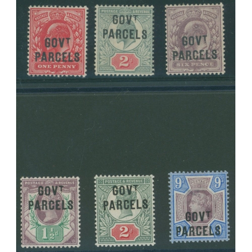 1418 - GOVT PARCELS 1887 1½d, 2d & 9d M (9d thinned), SG.O65, O67 & O70. 1902 KEVII 1d, 2d & 6d, fine M, wi... 